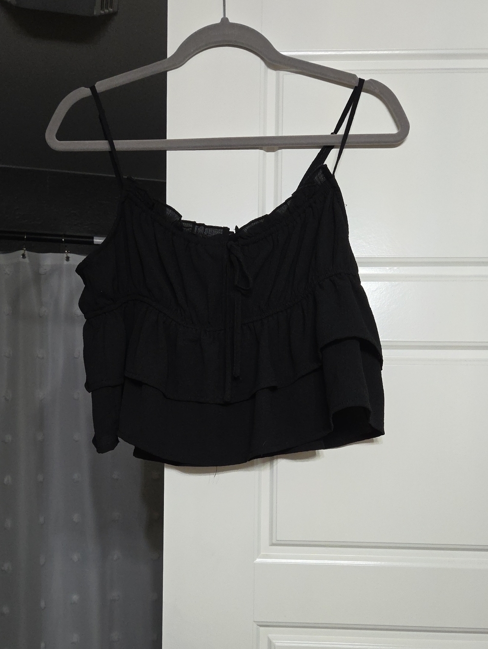 wild fable Black Ruffle-Tiered Spaghetti Strap Crop Top